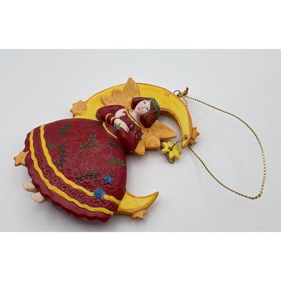 Vintage Moonstruck Christmas Ornament Old Glory Moon Angel 1999 Folk Art - Picture 4 of 7